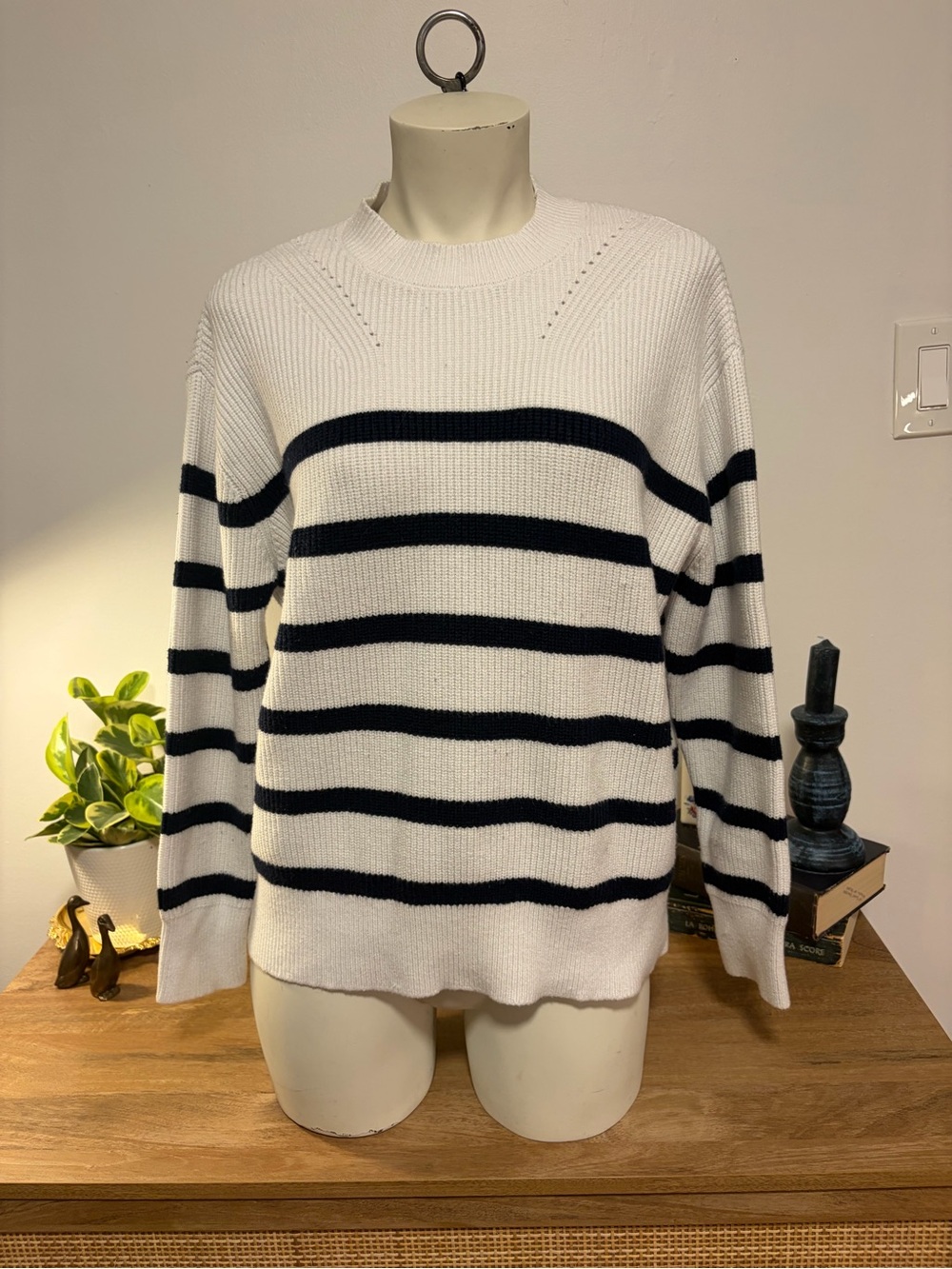 Twik by Simons Cream Navy Striped Sweater M Breton French Girl